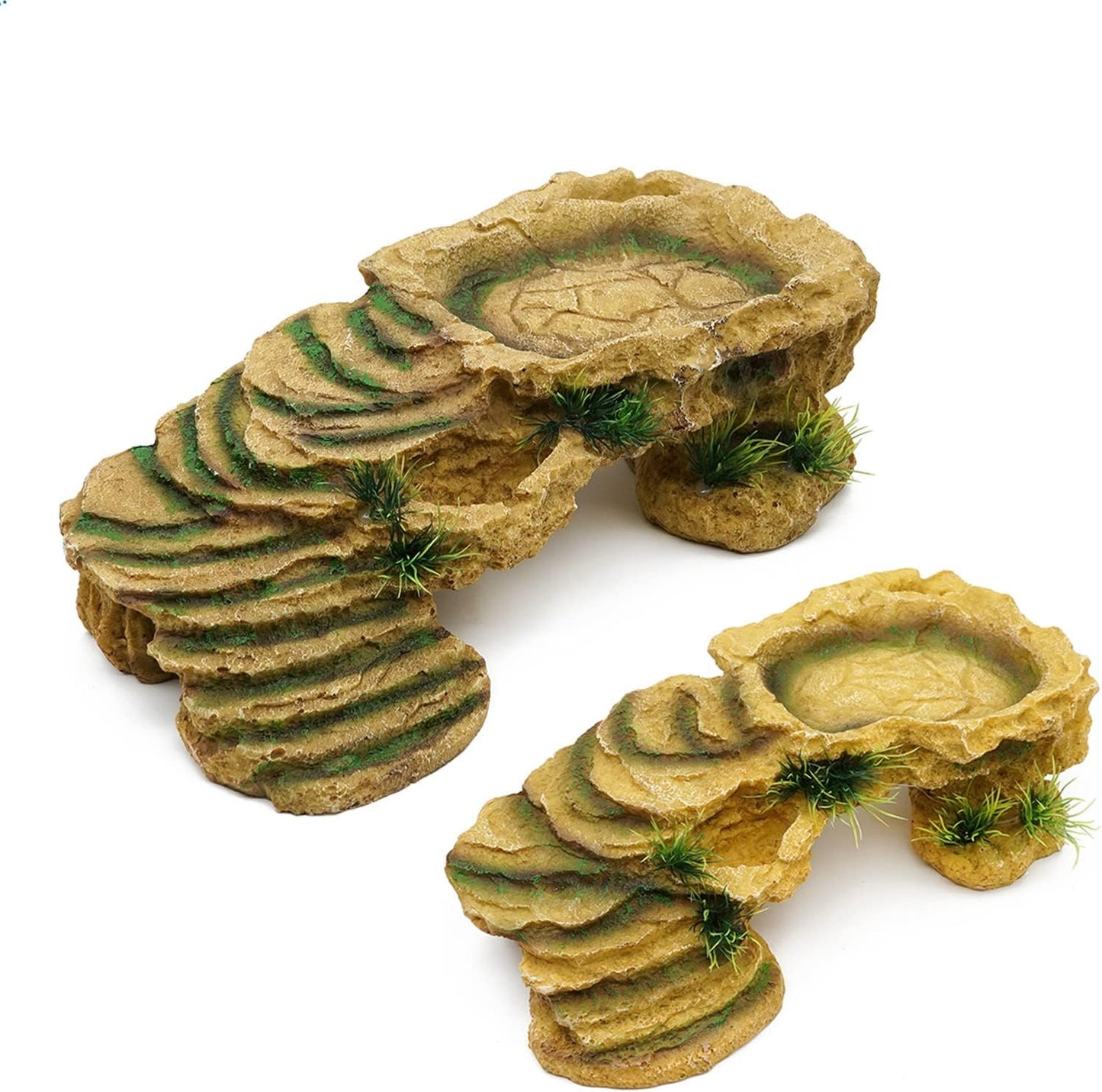 Turtle Basking Platform Reptile Terrarium Hideout Tortoise Resin Rock Hide Cave Habitat Ornament for Bearded Dragon Frogs Lizards Spiders Fish Amphibians Aquarium, Large