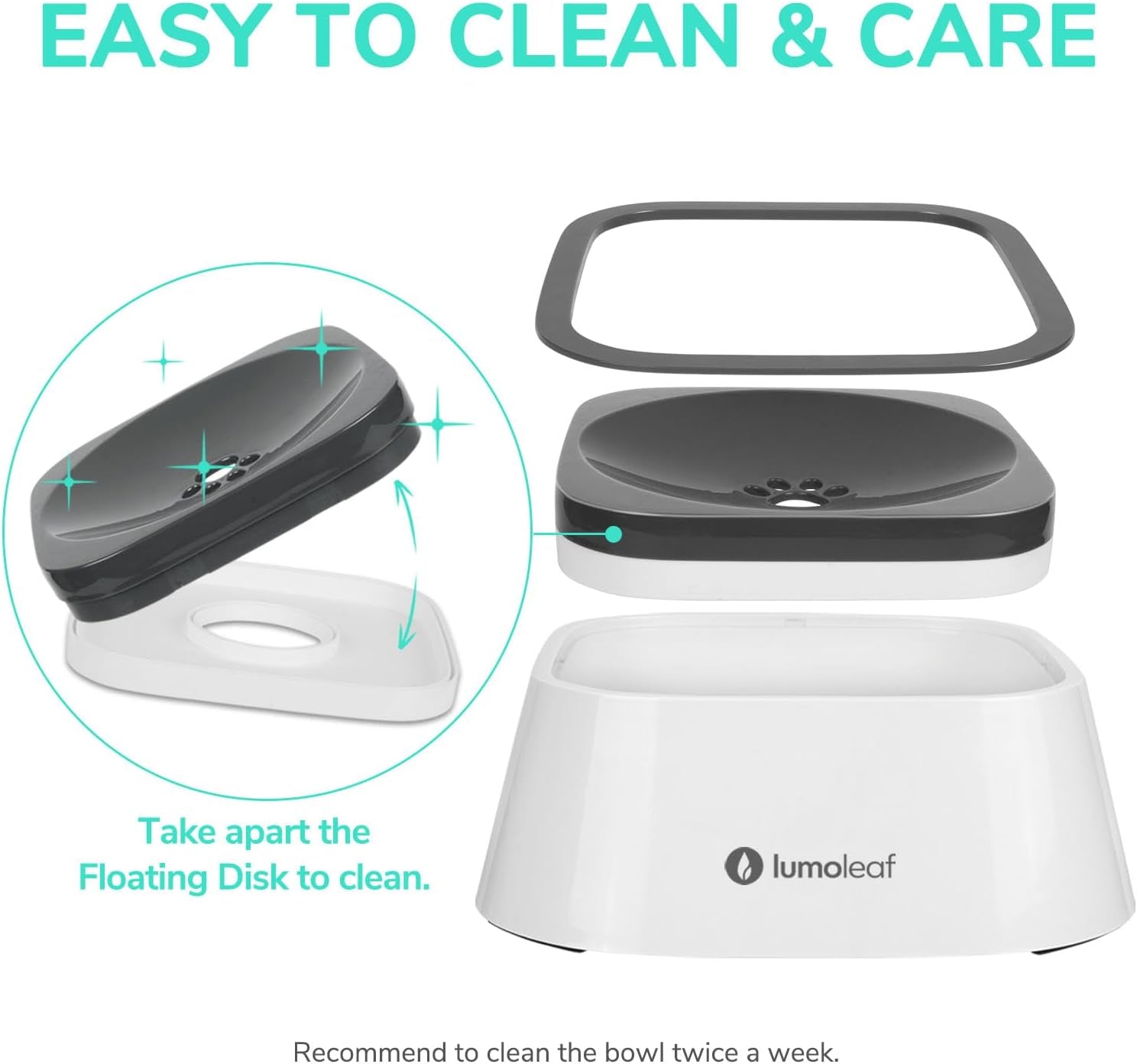 Drip-Free Water Bowl for Dogs, Slow Feeder for Messy Drinkers, Splash-Proof Design (Grey, 35 Oz)