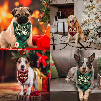 Dog Christmas Bandana for Dogs(2 Pack),Classic Buffalo Plaid with Golden Merry Christmas Pattern Dog Bandanas for Small Medium Large Dogs Accessories Triangle Dog Christmas Scarf