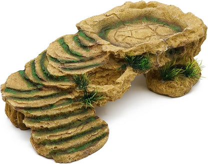 Turtle Basking Platform Reptile Terrarium Hideout Tortoise Resin Rock Hide Cave Habitat Ornament for Bearded Dragon Frogs Lizards Spiders Fish Amphibians Aquarium, Large