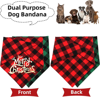 Dog Christmas Bandana for Dogs(2 Pack),Classic Buffalo Plaid with Golden Merry Christmas Pattern Dog Bandanas for Small Medium Large Dogs Accessories Triangle Dog Christmas Scarf
