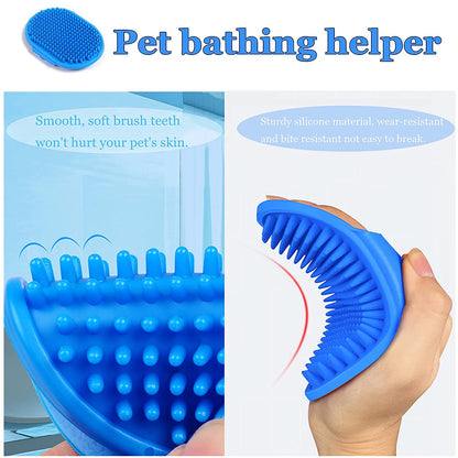 Self Cleaning Slicker Brush, Cat Brush Massage Comb Dog Brush for Shedding, Grooming Brush Removes Loose Matted Fur Undercoat Grooming Tool Set (Blue Slicker Brush+Bath Brush)