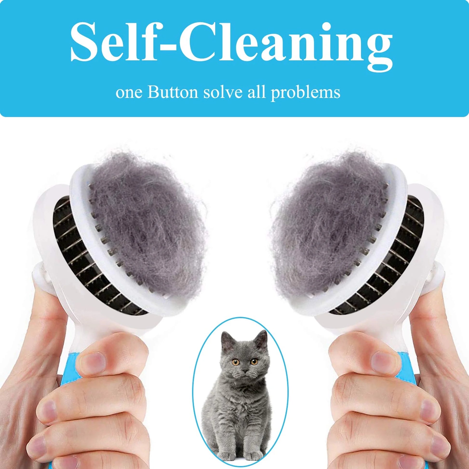 Cat and Dog Brush, Self Cleaning Deshedding Tool for Undercoat, Mats, Knots, Flakes - All Hair Lengths