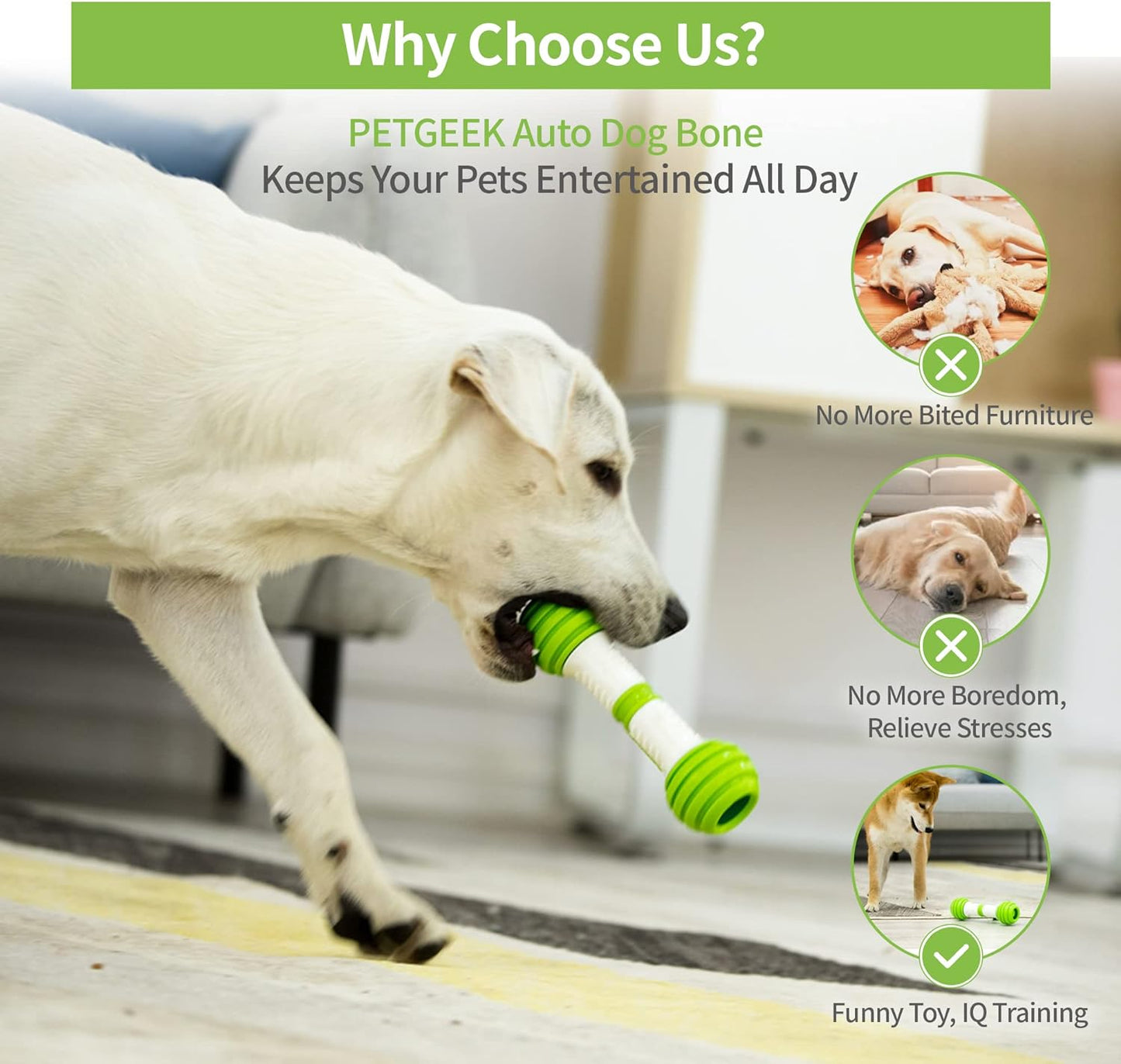Interactive Dog Toys, Automatic Toys for Dogs, Electronic Dog Bones with Safe & Durable Material, Equipped with Rechargeable Usb（Green