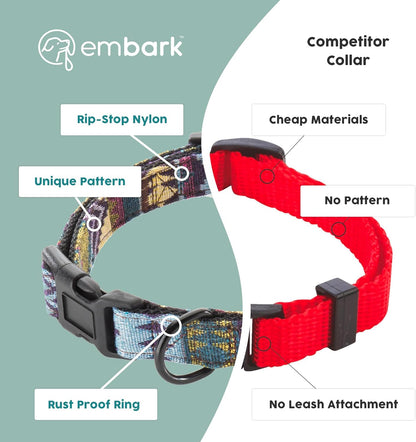 Embark Adventure Dog Collar – Stylish & Durable Nylon Dog Collars for Small Dogs, Comfortable Pet Collar, Small Dog Collars for Male & Female Dogs with Strong Buckles. Adjustable Small Dog Collars