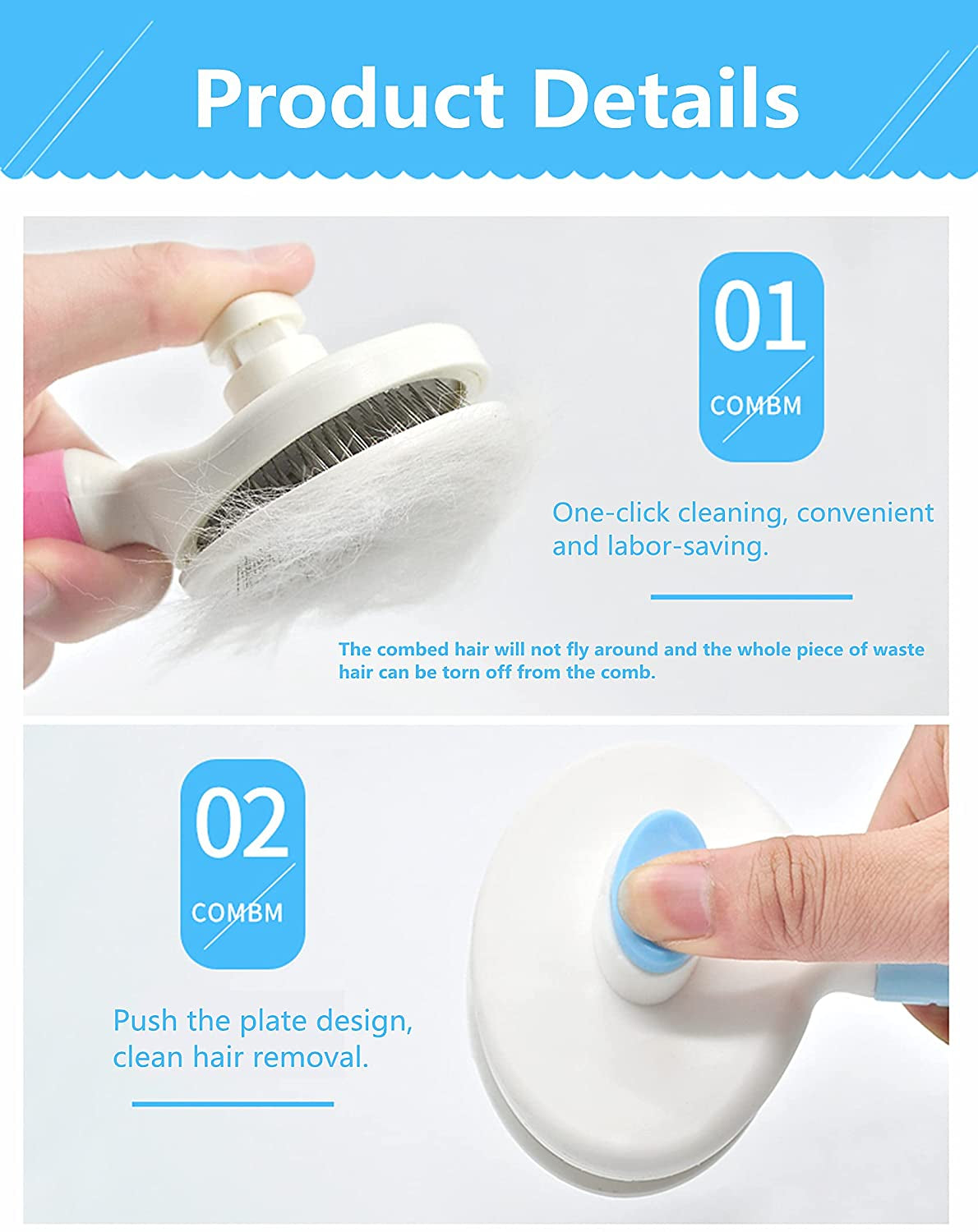 Self Cleaning Slicker Brush, Cat Brush Massage Comb Dog Brush for Shedding, Grooming Brush Removes Loose Matted Fur Undercoat Grooming Tool Set (Blue Slicker Brush+Bath Brush)