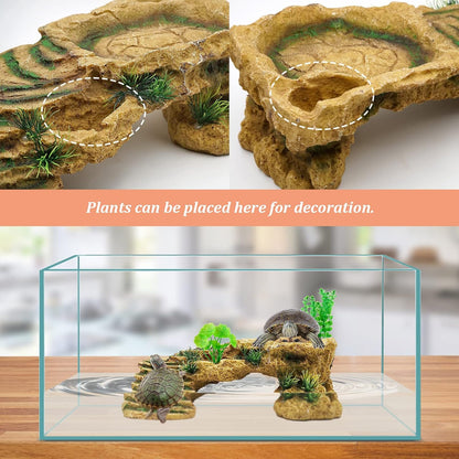Turtle Basking Platform Reptile Terrarium Hideout Tortoise Resin Rock Hide Cave Habitat Ornament for Bearded Dragon Frogs Lizards Spiders Fish Amphibians Aquarium, Large