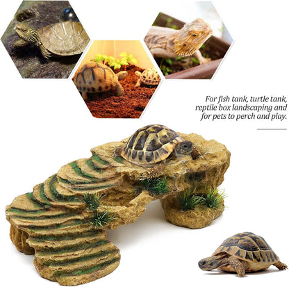 Turtle Basking Platform Reptile Terrarium Hideout Tortoise Resin Rock Hide Cave Habitat Ornament for Bearded Dragon Frogs Lizards Spiders Fish Amphibians Aquarium, Large