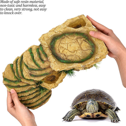 Turtle Basking Platform Reptile Terrarium Hideout Tortoise Resin Rock Hide Cave Habitat Ornament for Bearded Dragon Frogs Lizards Spiders Fish Amphibians Aquarium, Large