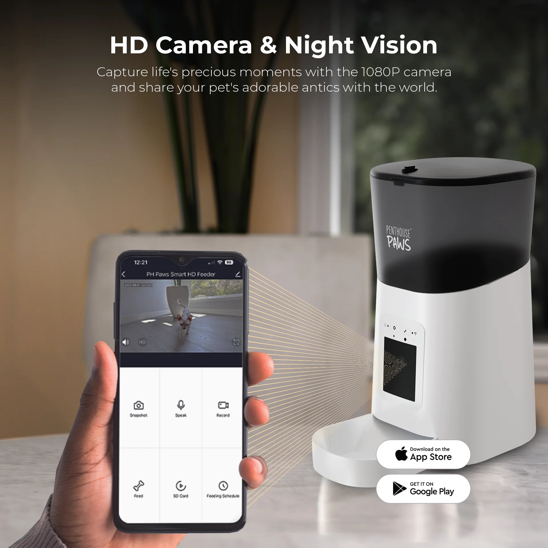 Smart HD Feeder, Automatic 6L Food Dispenser for Cat & Dog, 1080P, 2-Way Audio, Backup Power, 15 Meals/Day, White