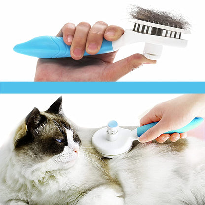 Self Cleaning Slicker Brush, Cat Brush Massage Comb Dog Brush for Shedding, Grooming Brush Removes Loose Matted Fur Undercoat Grooming Tool Set (Blue Slicker Brush+Bath Brush)