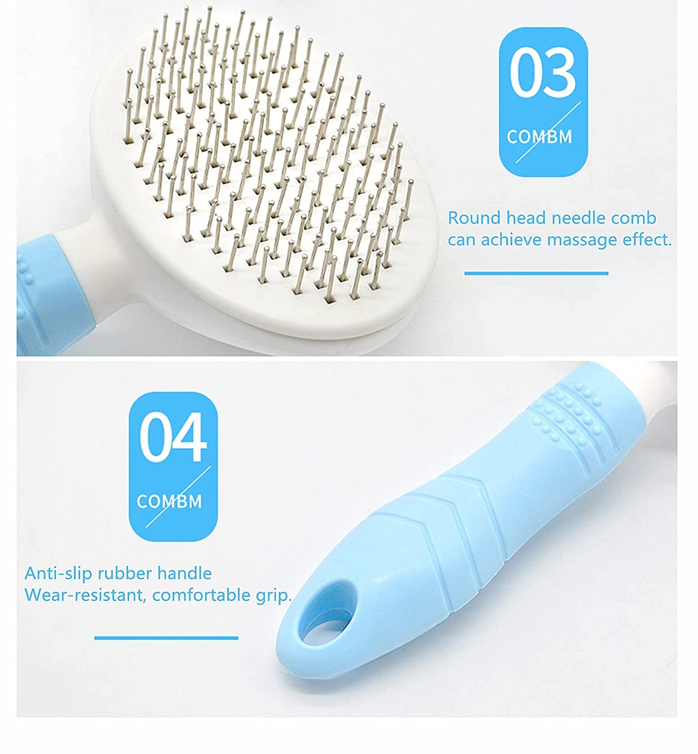 Self Cleaning Slicker Brush, Cat Brush Massage Comb Dog Brush for Shedding, Grooming Brush Removes Loose Matted Fur Undercoat Grooming Tool Set (Blue Slicker Brush+Bath Brush)