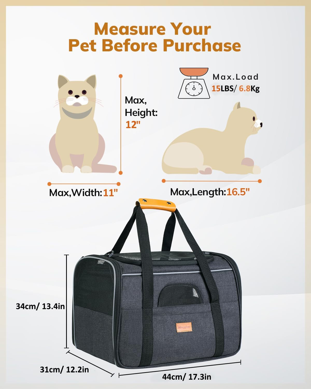 Cat Carrier - Cat Carrier Soft for Medium or Large Cats up to 20Lbs, with Dual-Sided Cushion, Secure Buckle and Foldable Bowl, Dog Carriers for Small Dogs - Pet Carrier (Dark Gray)