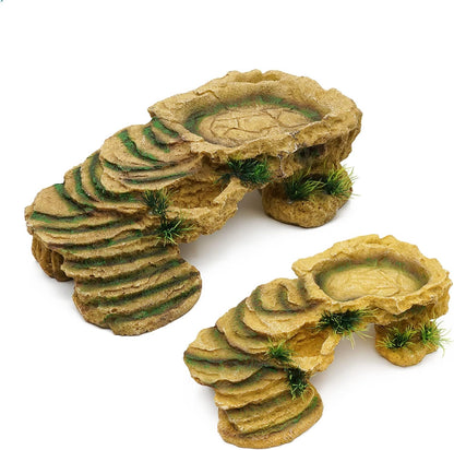 Turtle Basking Platform Reptile Terrarium Hideout Tortoise Resin Rock Hide Cave Habitat Ornament for Bearded Dragon Frogs Lizards Spiders Fish Amphibians Aquarium, Large