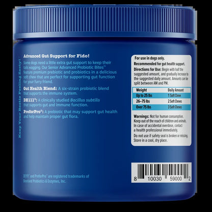 Senior Advanced Probiotic Bites for Dogs, for Gut & Digestive Health, Chicken Flavor 90 Ct Soft Chews